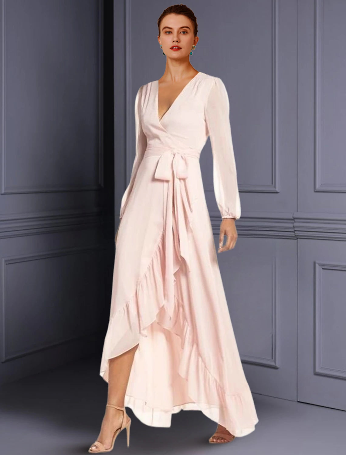 Blushing Pink Chiffon A-Line Asymmetrical Bridesmaid Dress