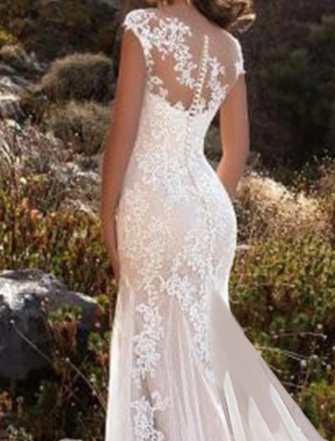 Ivory Lace Mermaid Floor-Length Dress with Sweetheart Neckline & Illusion Back
