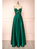 Vestidos de fiesta de corte A, transparentes, formales, largos hasta el suelo, sin mangas, escote corazón, satén, espalda descubierta y apliques