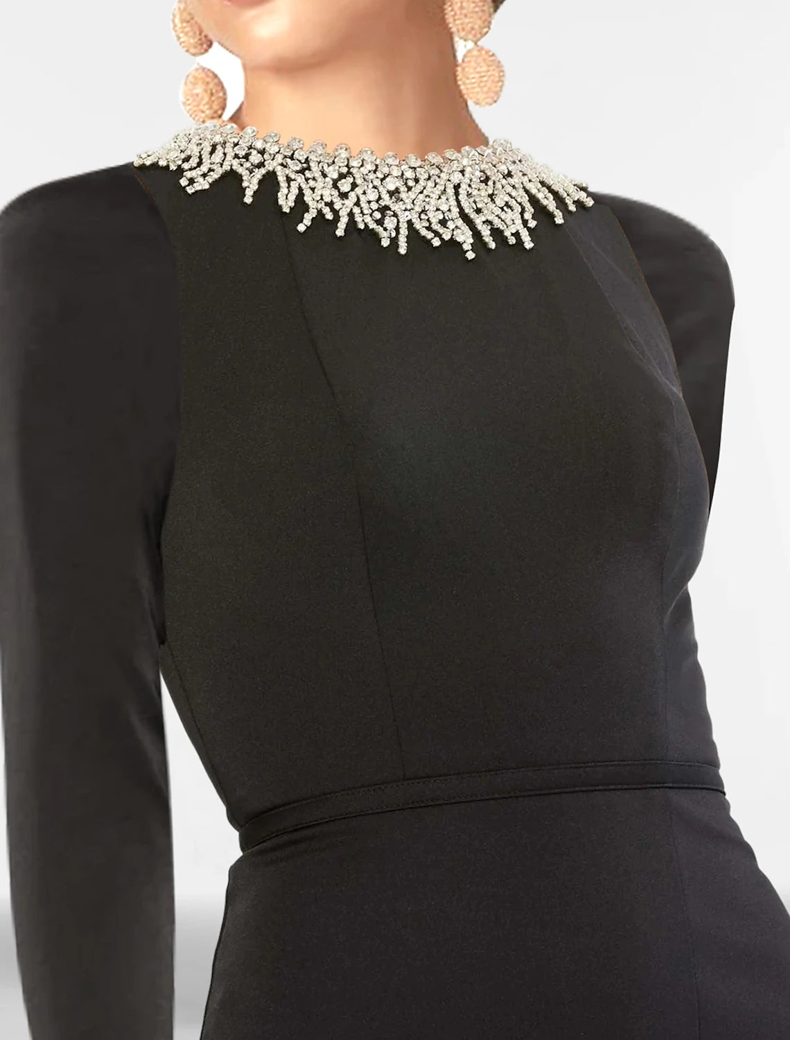 Mermaid Black Dress Plus Size Evening Gown Elegant Dress Formal Wedding Guest Floor Length Long Sleeve Jewel Neck Gothic  Fabric with Rhinestone Slit 2025