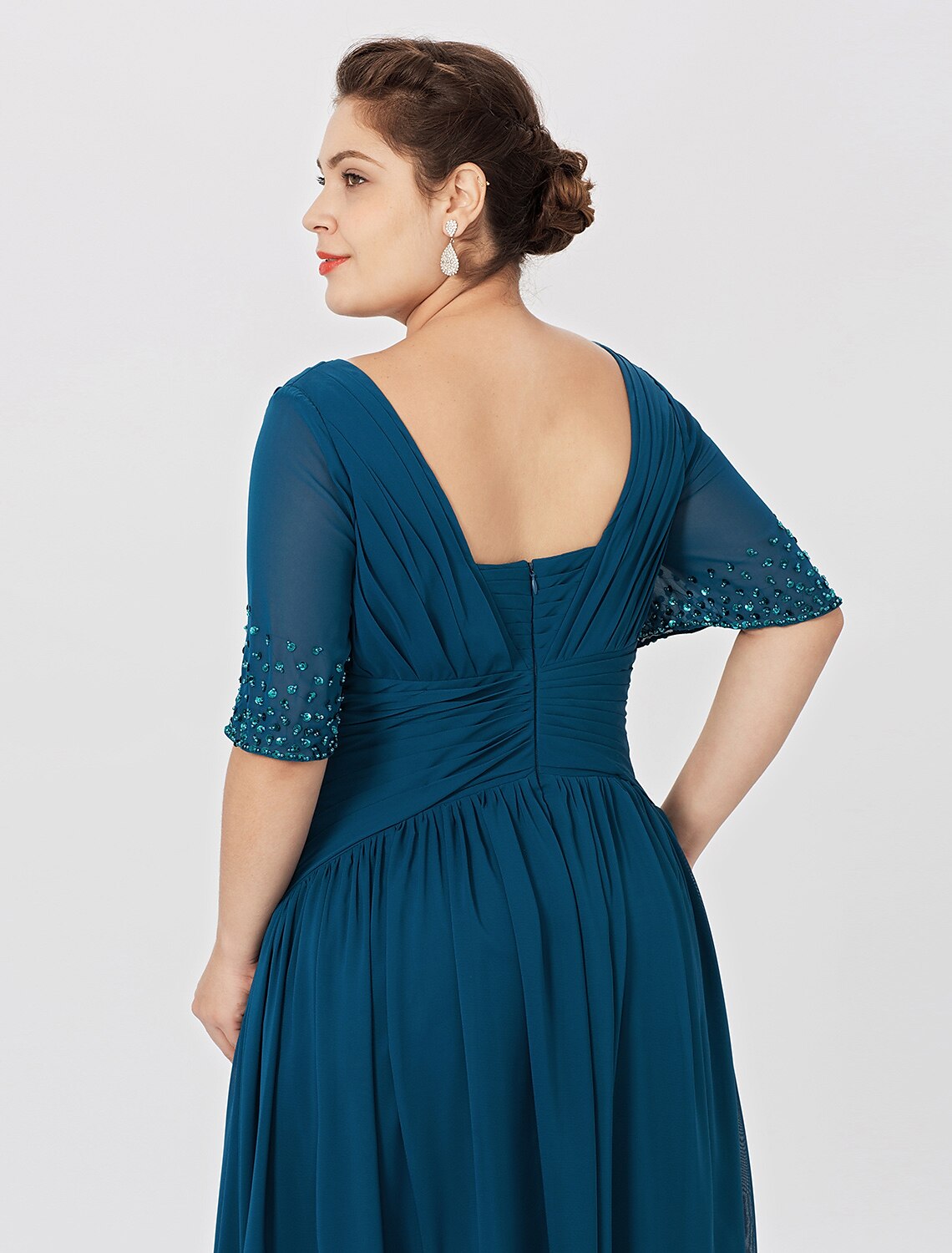 Vestido de baile Línea A Vestido para madre de la novia Formal Clásico y atemporal Elegante y lujoso Talla grande Escote cuadrado Largo hasta el suelo Gasa Manga corta No con pliegues Abalorios