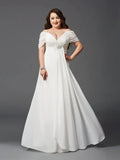 Elegant White Chiffon A-Line V Neck Off Shoulder Zip Back Evening Dress