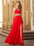 Gorgeous Red Chiffon A-Line Halter Sleeveless Cutout Back Prom Dress