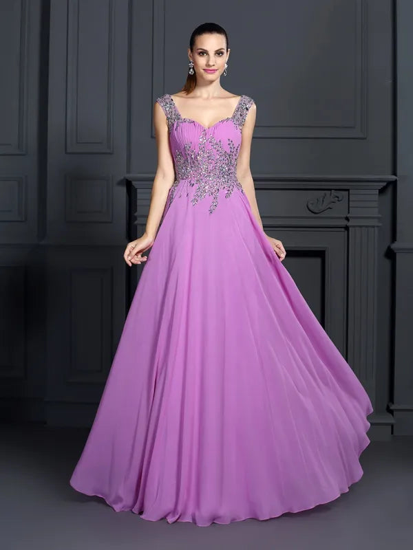 Stunning Fuchsia Chiffon A-Line Sweetheart Cap Sleeve V Back Prom Dress