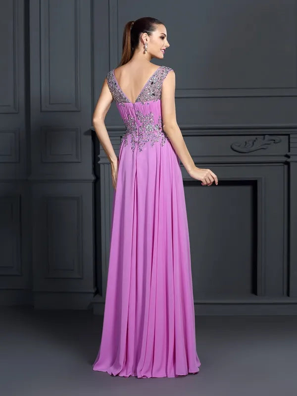Stunning Fuchsia Chiffon A-Line Sweetheart Cap Sleeve V Back Prom Dress