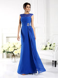 Royal Blue Chiffon A Line Jewel Neck Cap Sleeve Sheer Back Long Mother of Bride Dress