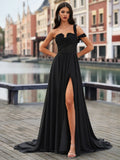 Elegant A-Line Sweetheart One-Shoulder Corset Back Train Prom Gown
