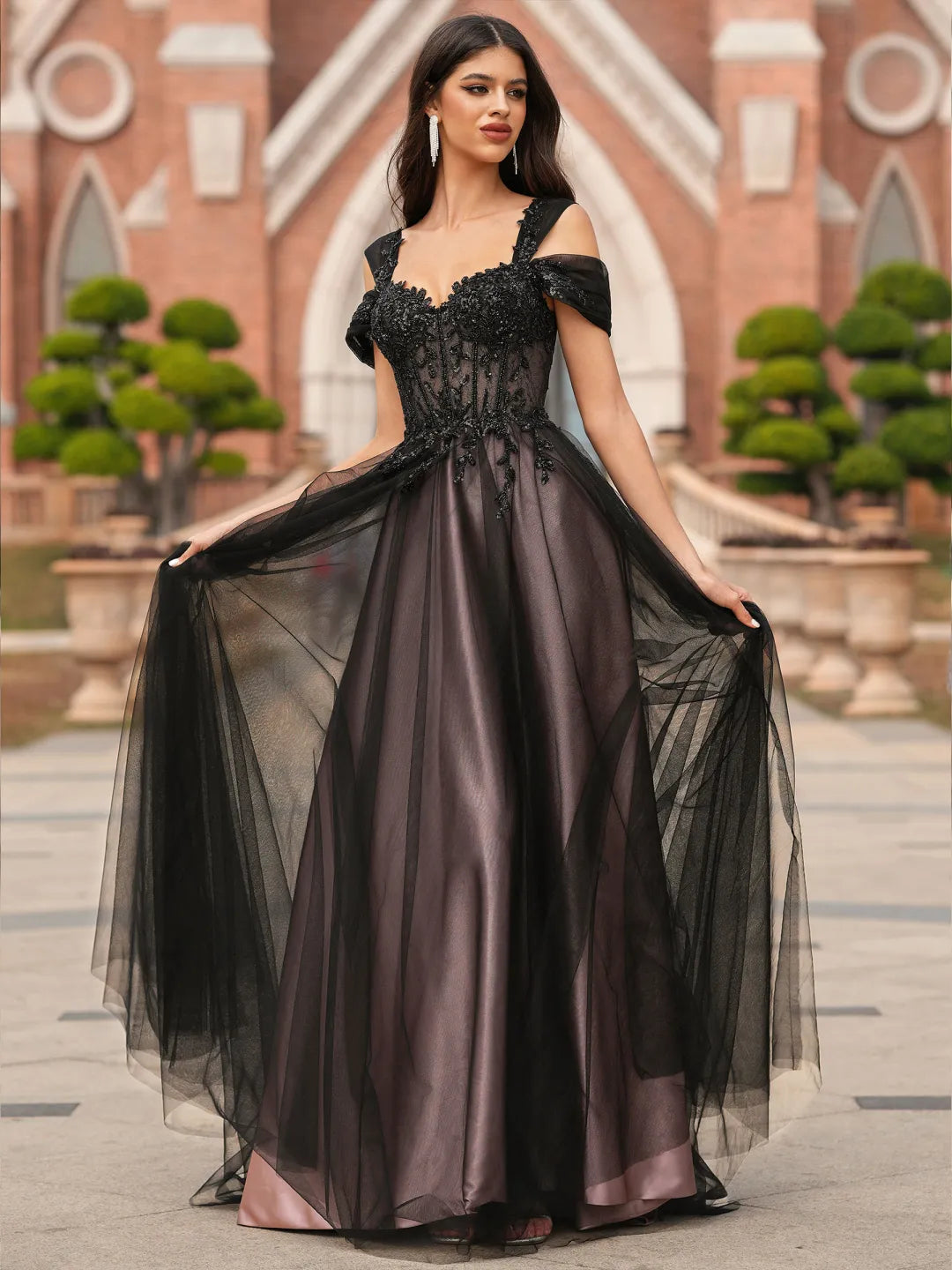Gorgeous A-Line Sweetheart Off-Shoulder Lace-Up Back Long Prom Gown