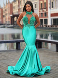 Floral Mermaid Halter Sleeveless Open Back Long Prom Gown