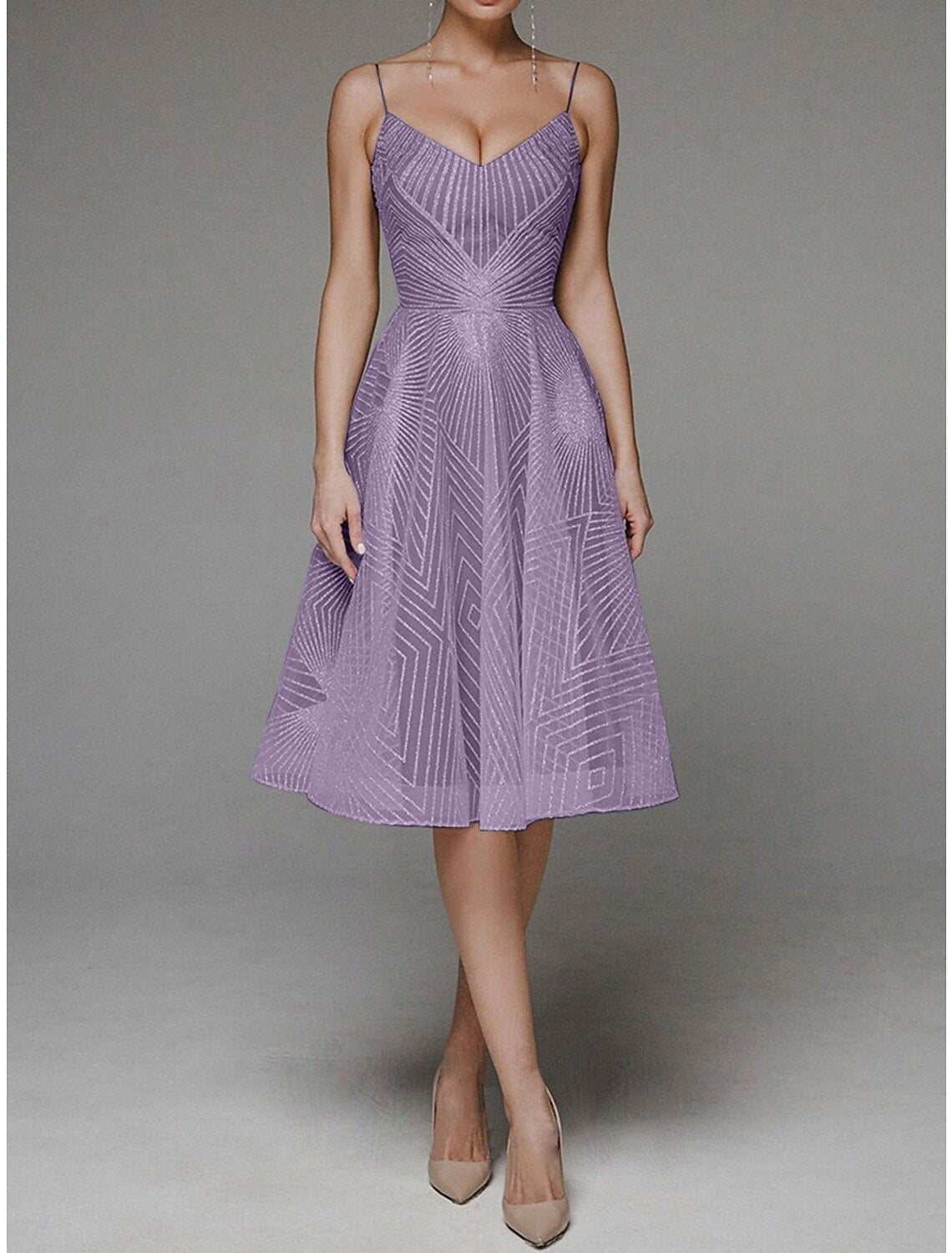 Abiti da ballo a trapezio, abiti floreali, abiti da ospite per matrimoni, lunghezza tè, senza maniche, spalline sottili, in poliestere, senza schienale, con ricami