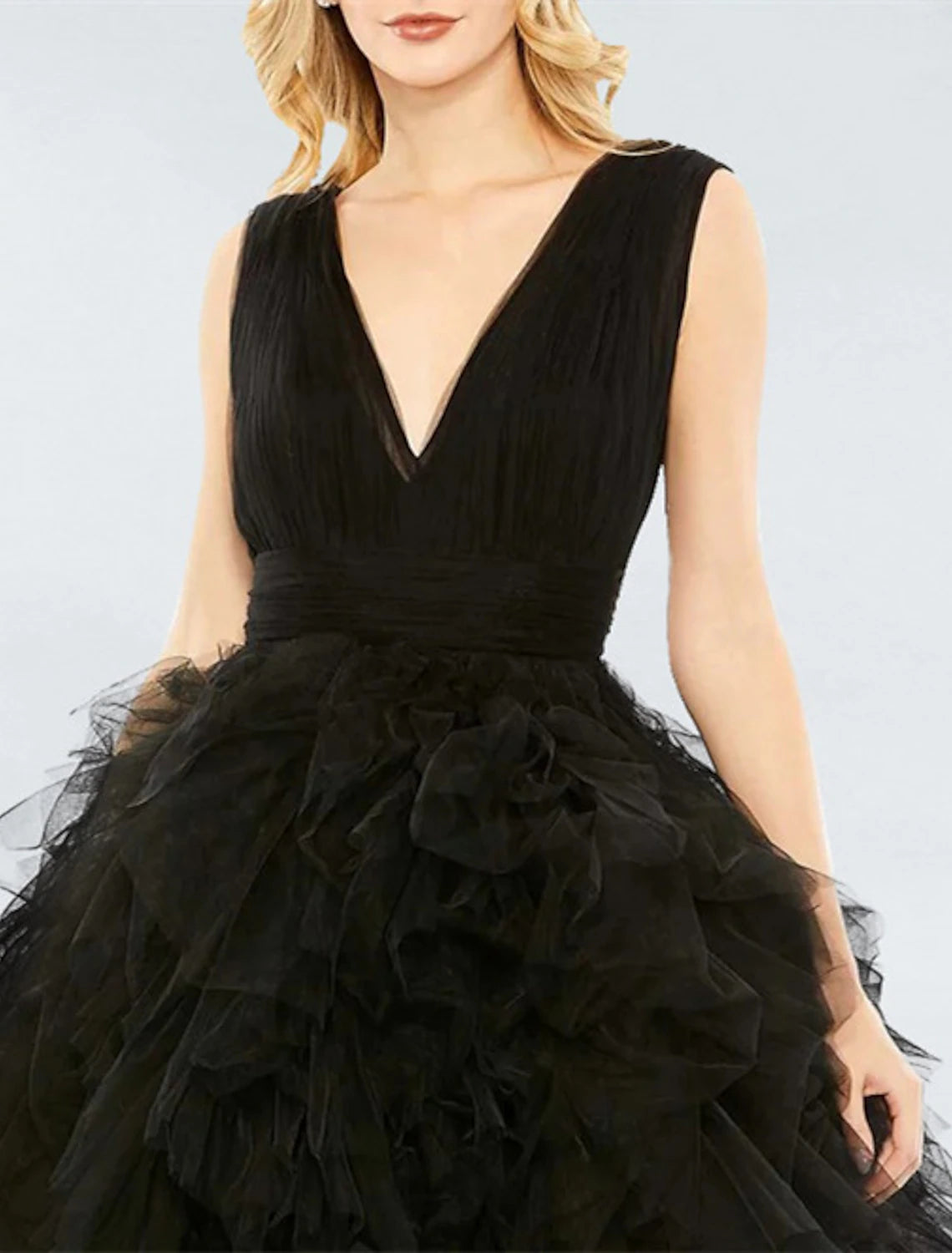 Ball Gown Prom Black Dress Vintage Dress Wedding Party Birthday Tea Length Sleeveless V Neck Tulle with Pleats