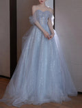 Vestidos de fiesta de corte A, elegantes, para invitados de boda, graduación, largo hasta el suelo, sin mangas, hombros descubiertos, con lentejuelas