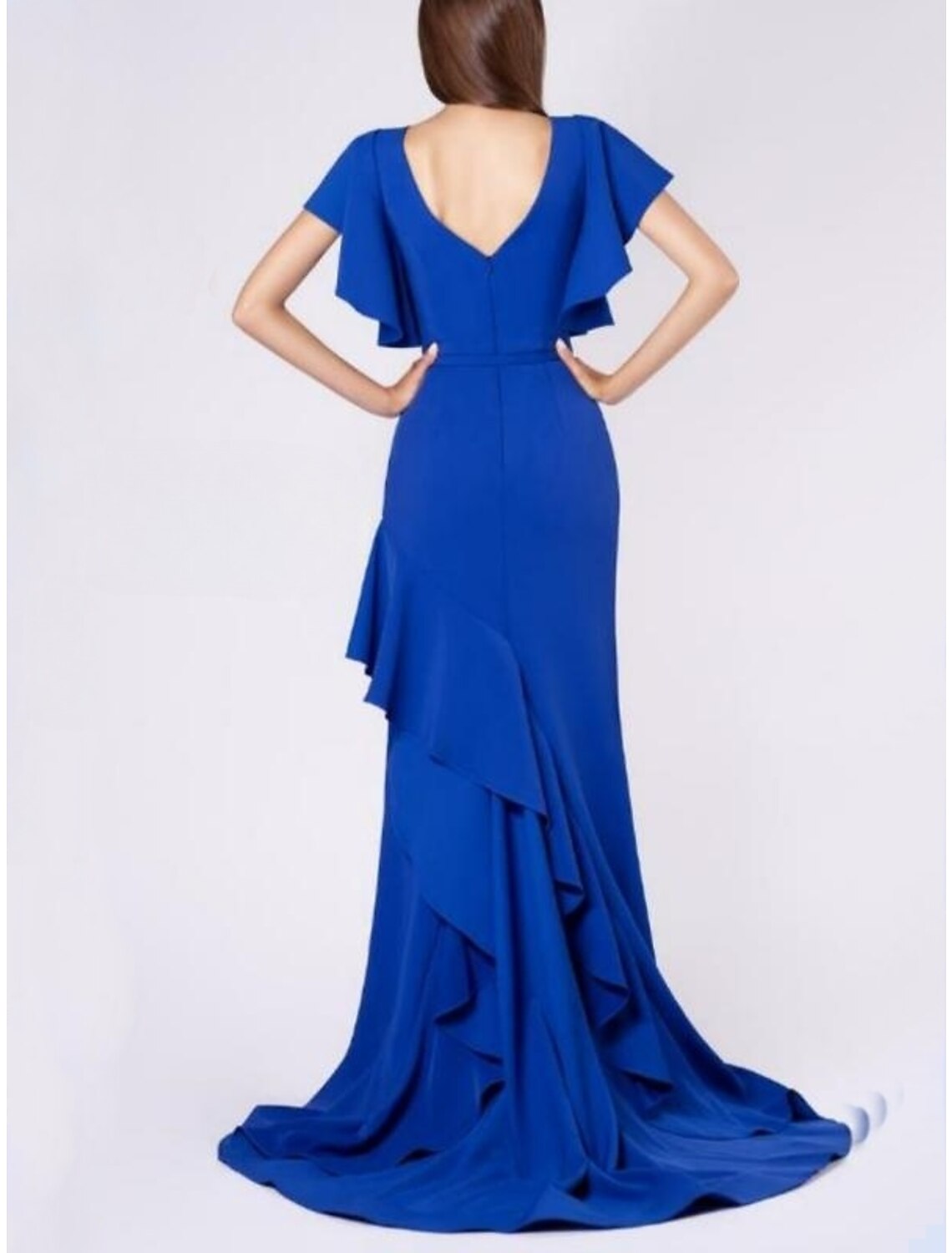 Mermaid / Trumpet Evening Gown Elegant Dress Fall Sweep / Brush Train Short Sleeve V Neck Fall Wedding Reception  Fabric with Ruffles 2025