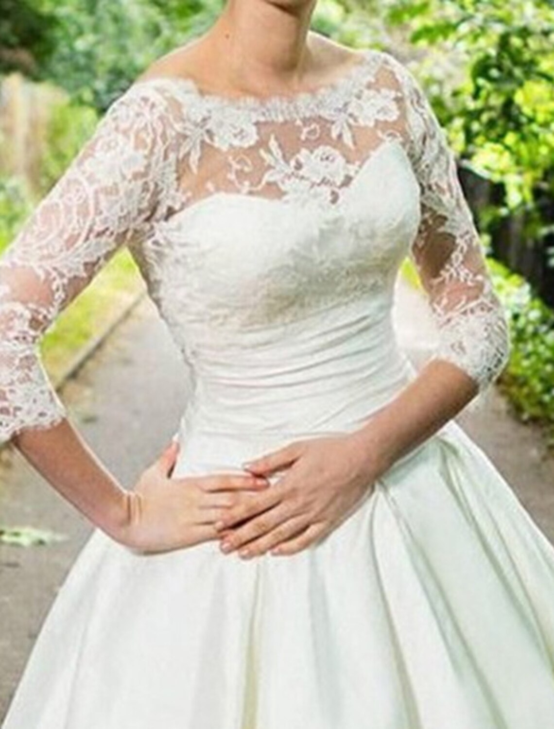 Abiti da cocktail a trapezio, stile anni '50, abiti da sposa, da invitato, lunghezza al ginocchio, maniche a 3/4, scollo gioiello, ricevimento di nozze autunnale, in raso con applicazioni arricciate