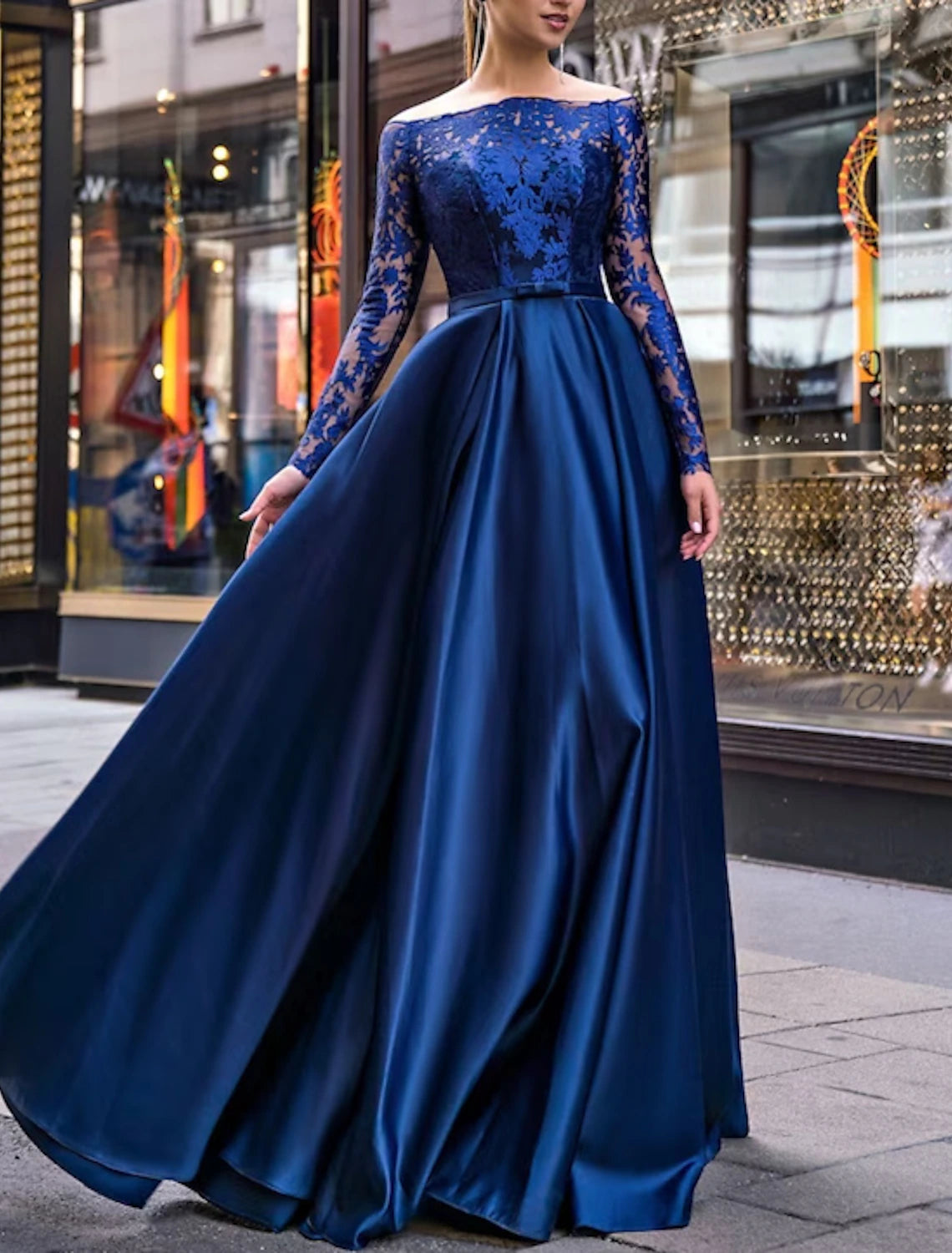 Burgundy Off-the-Shoulder A-Line Floor-Length Bridesmaid Dress with Lace Bodice