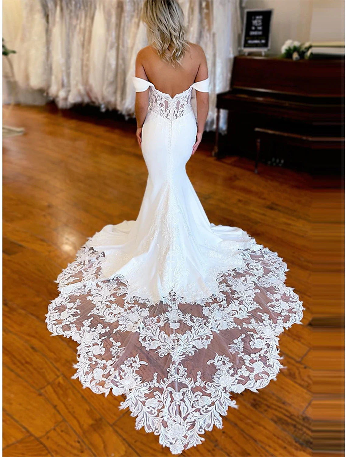 Ivory Satin Off-the-Shoulder Mermaid Floor-Length Evening Dress