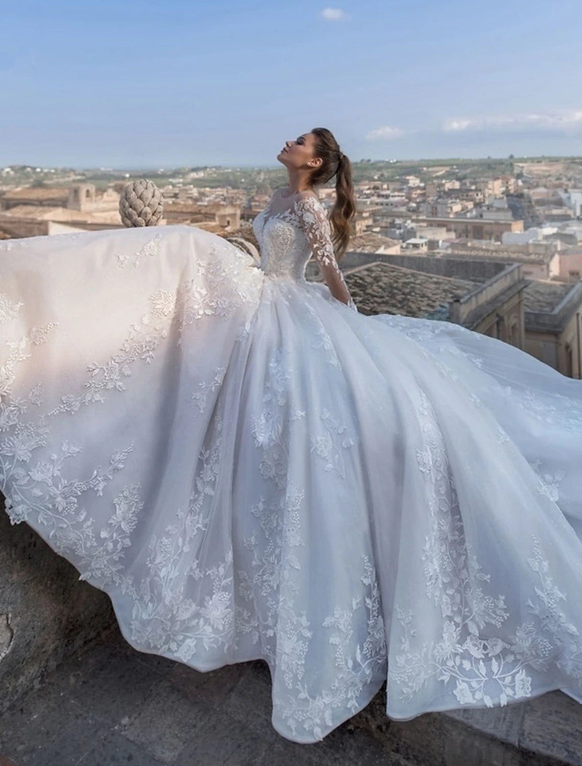 Vestidos de novia formales de otoño, sexys, con escote en V, manga larga, cola capilla, de encaje y apliques, para bodas de verano y fiestas, ropa para mujer