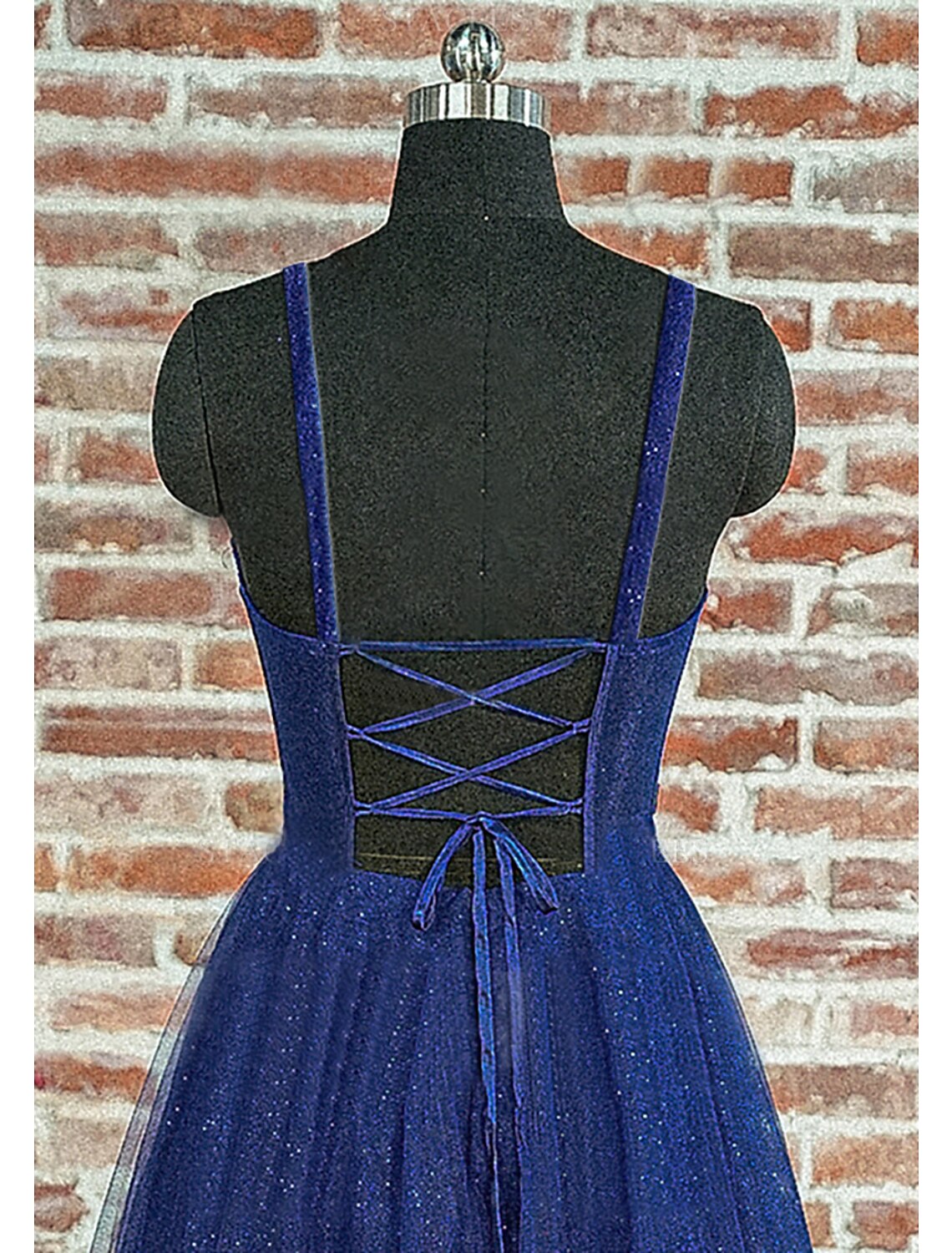 Dark Navy Glitter Fabric A-Line Floor-Length Sweetheart Evening Gown
