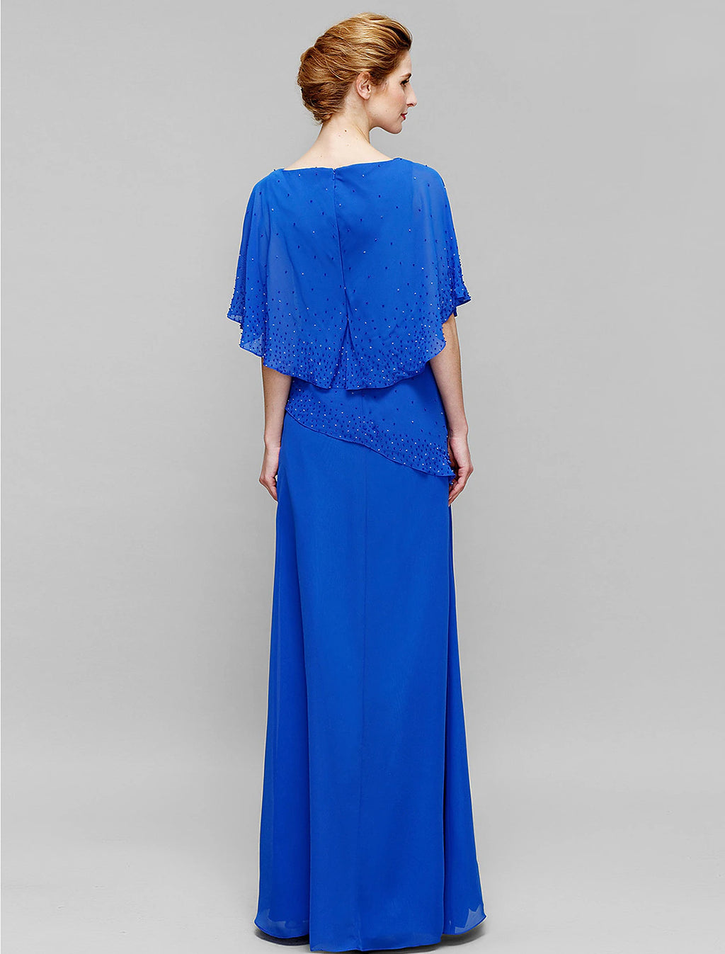 Black Chiffon A-Line Floor-Length Evening Dress with Layered Cape Bodice