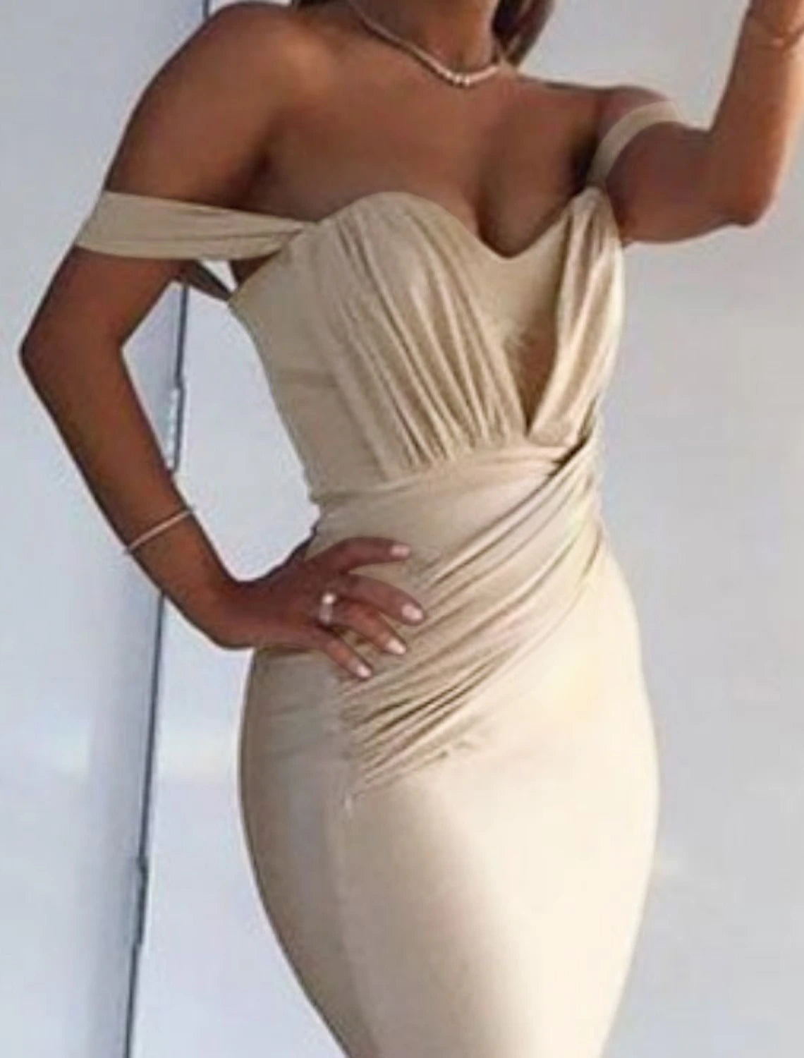 Mermaid / Trumpet Minimalist Sexy Wedding Guest Formal Evening Dress Off Shoulder Sleeveless Court Train Spandex with Pleats Ruched 2025