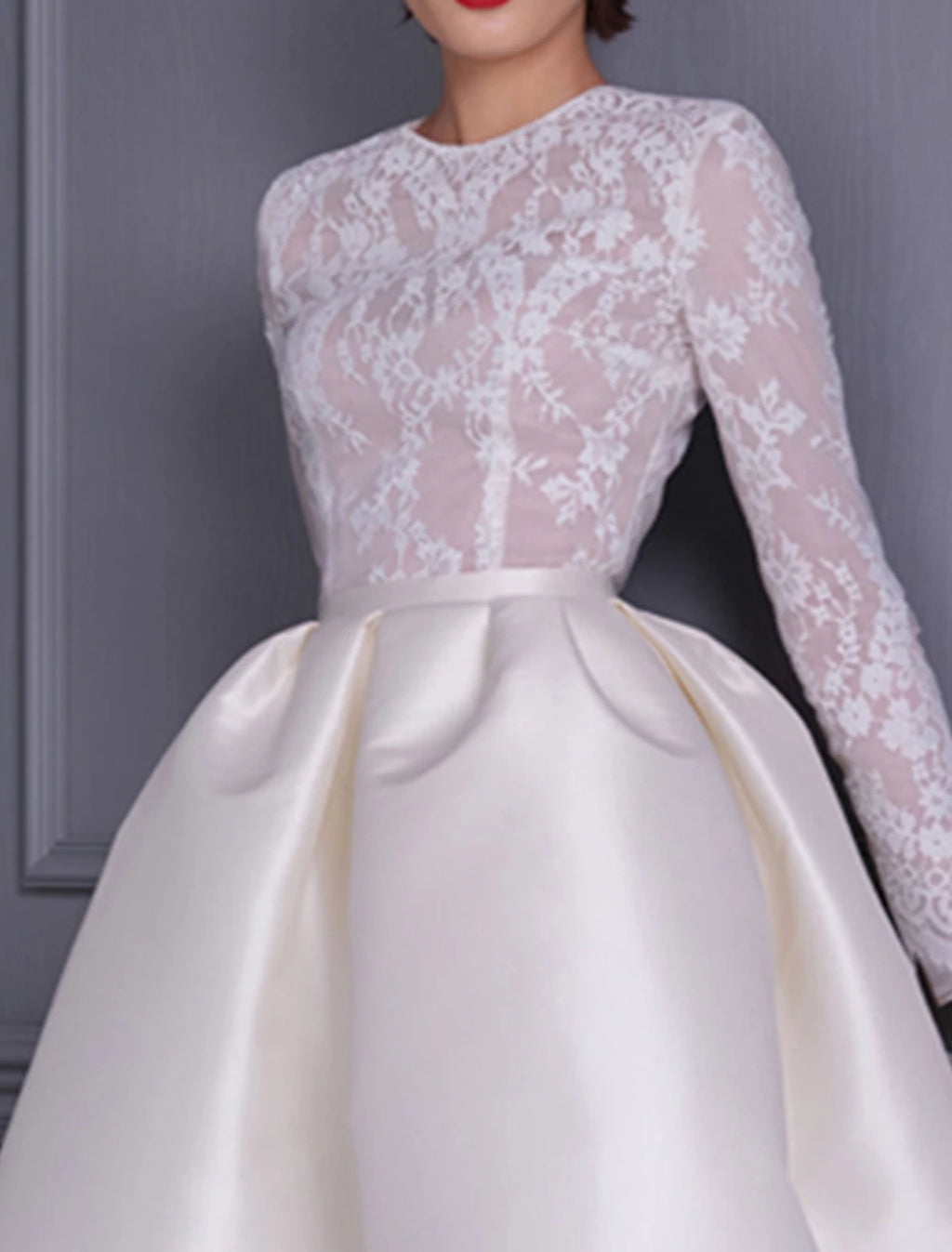 Ivory Lace Boat Neck Tea-Length A-Line Bridesmaid Dress