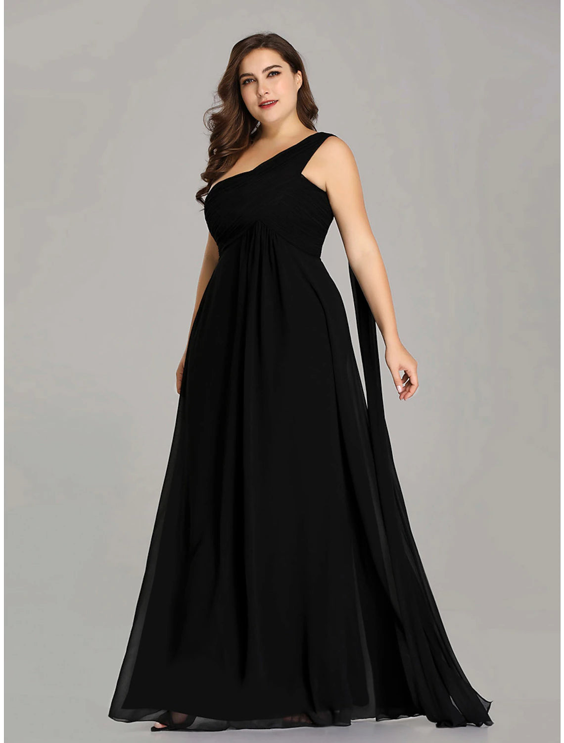 Royal Blue One Shoulder Pleated A-Line Chiffon Floor-Length Bridesmaid Dress