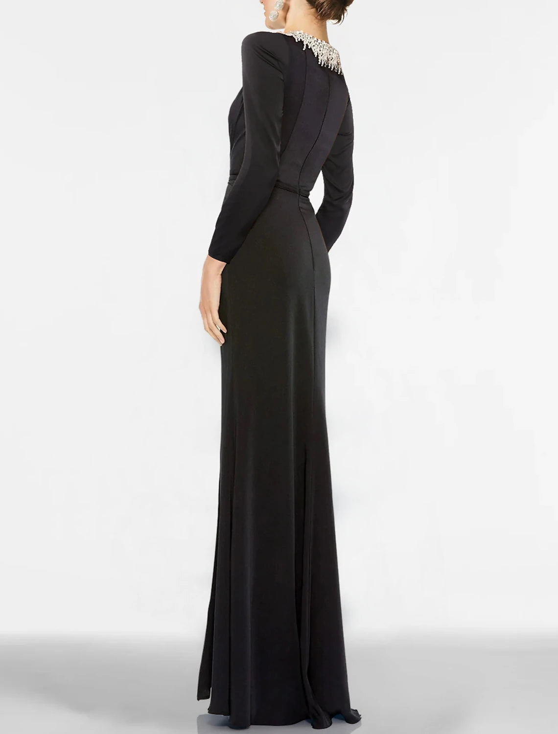 Mermaid Black Dress Plus Size Evening Gown Elegant Dress Formal Wedding Guest Floor Length Long Sleeve Jewel Neck Gothic  Fabric with Rhinestone Slit 2025