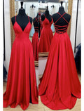 Vestidos de fiesta de corte A, estilo imperio, formales, para bodas, fiestas, cola de corte, sin mangas, escote en V, charmeuse, espalda descubierta, con pliegues y abertura