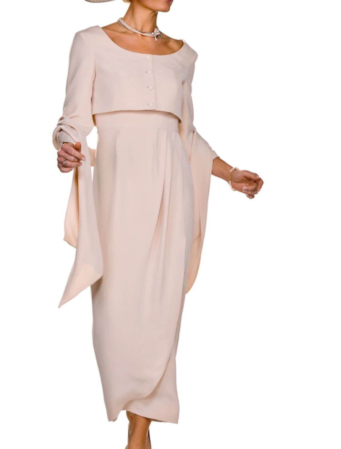 Vestido de dos piezas tipo tubo/columna para madre de la novia, elegante, para invitada de boda, escote cuadrado, largo hasta los tobillos, de tela, sin mangas, chaqueta corta, vestidos con botones y pliegues