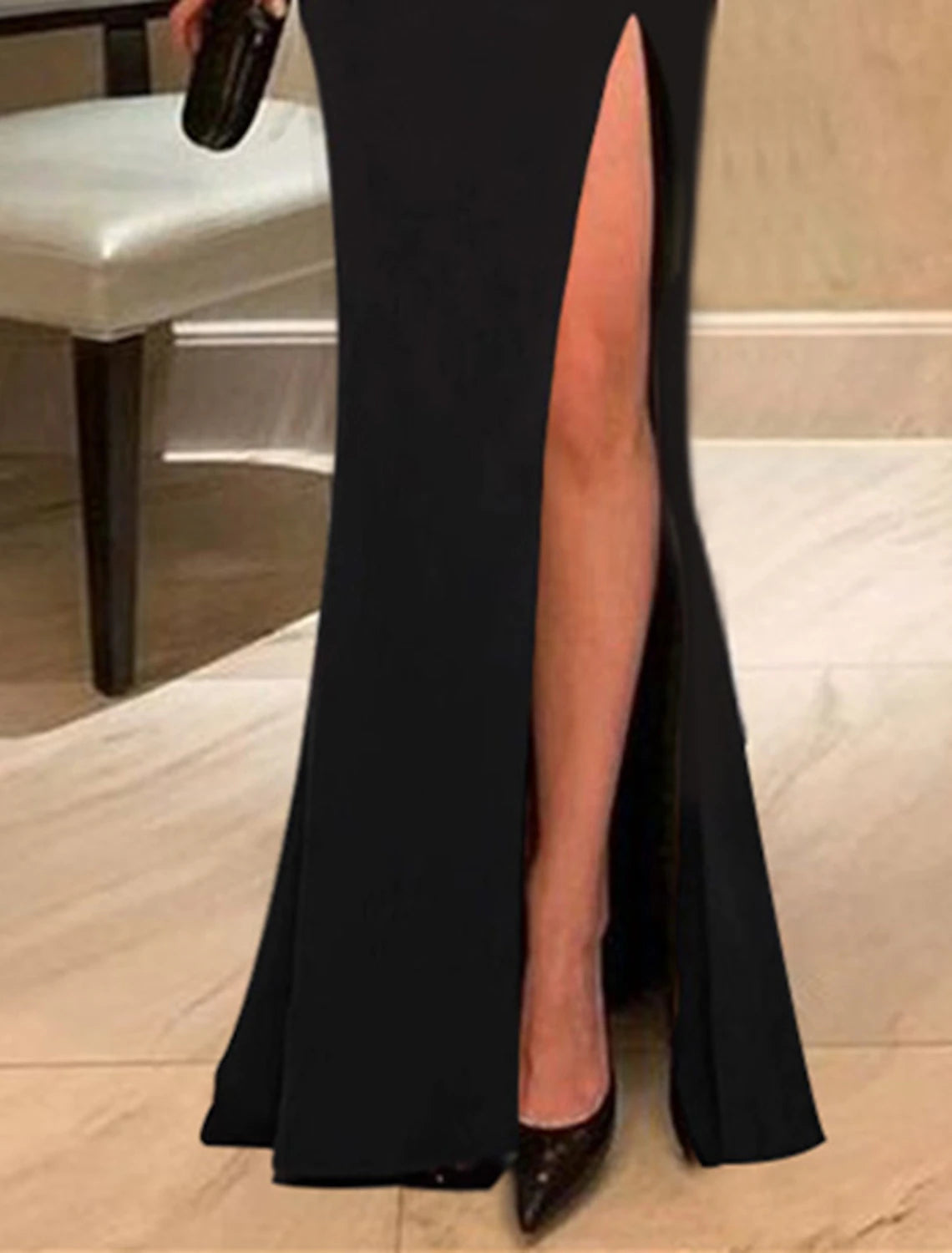 Mermaid / Trumpet Evening Gown Black Dress Dress Wedding Guest Prom Floor Length Long Sleeve One Shoulder  Fabric with Slit 2025