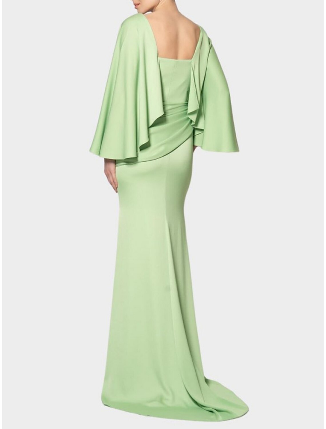 Sheath / Column Evening Gown Elegant Dress Formal Christmas Red Green Dress Sweep / Brush Train Long Sleeve Square Neck  Chiffon with Pleats Ruched Slit