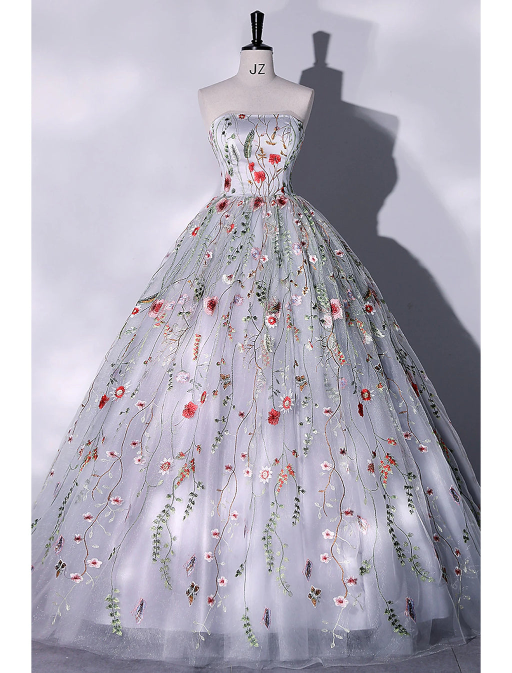Mist Tulle Ball Gown Floor-Length Sweetheart Dress with Floral Embroidery