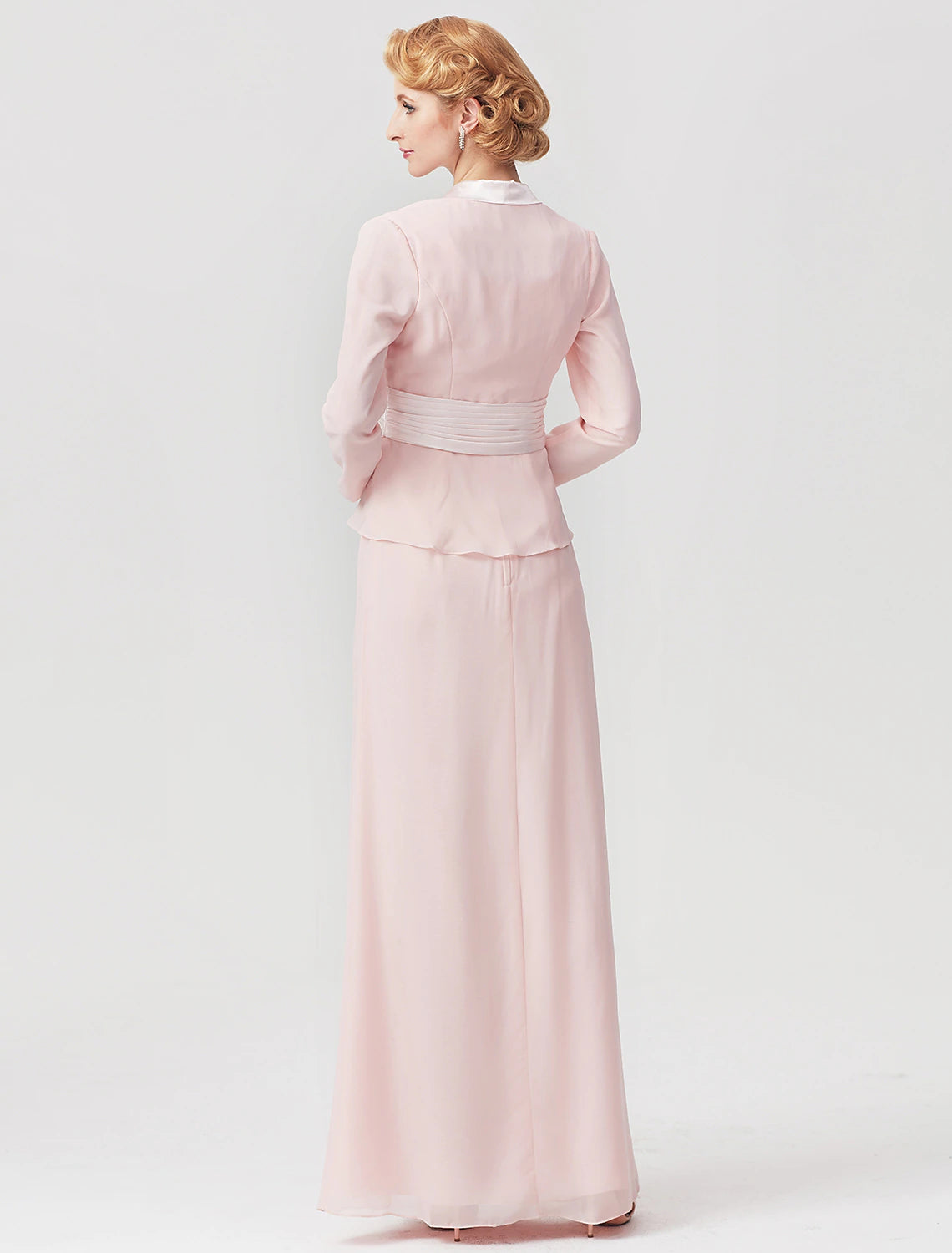 Vestido de madre de la novia de dos piezas, corte A, elegante, escote cuadrado, largo hasta el suelo, de gasa charmeuse, sin mangas, cruzado incluido con fruncido