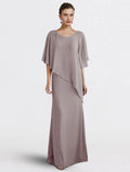 Mauve Chiffon Sheath/Column Floor-Length Evening Dress with Beaded Shoulder