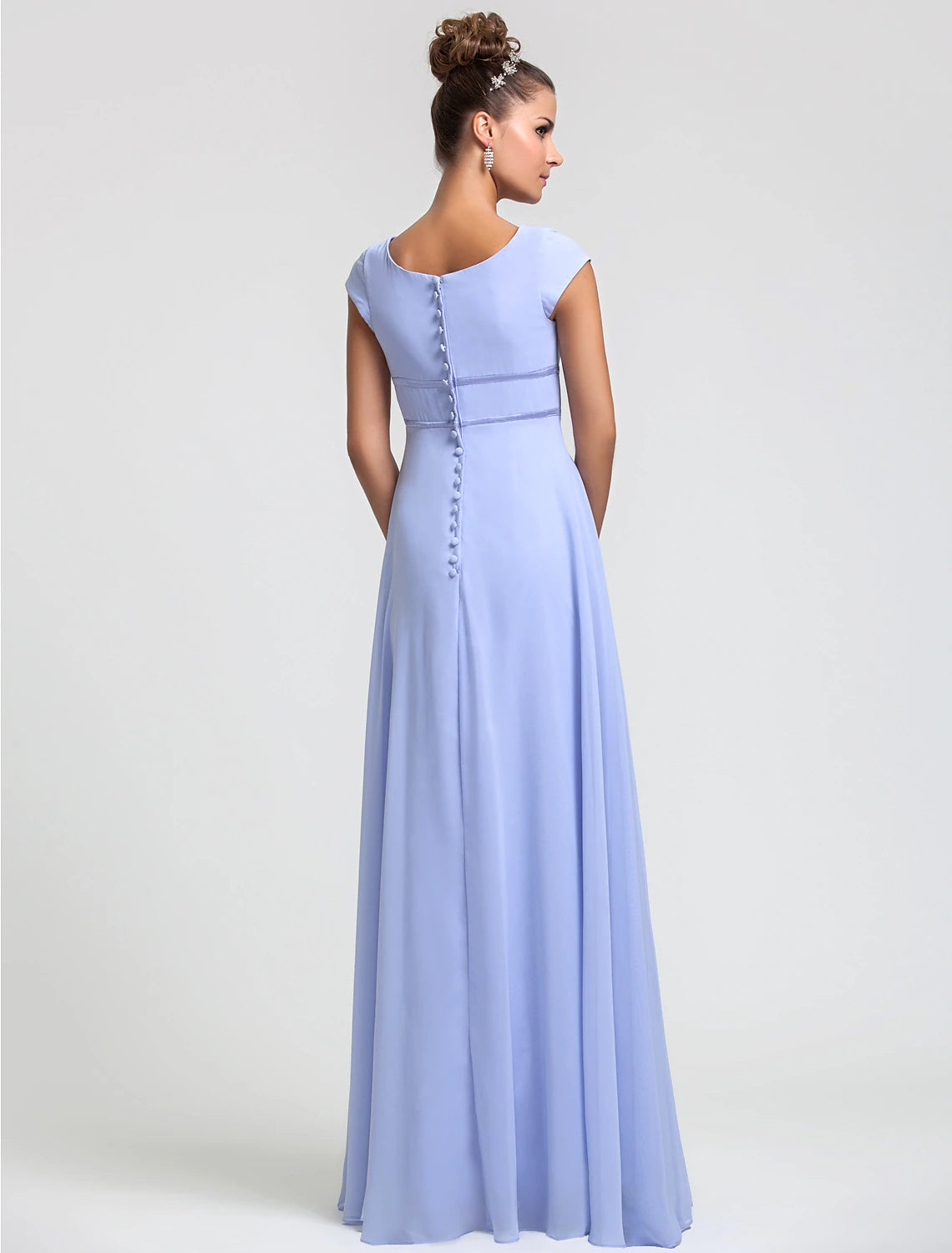 Orange Chiffon A-Line Floor-Length Bridesmaid Dress with Square Neck & Cap Sleeves