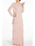 Blushing Pink Chiffon Cowl Neck A-Line Floor-Length Evening Gown