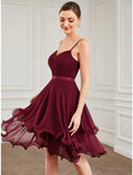 Burgundy Chiffon Sweetheart A-Line Short Dress with Ruffled Skirt