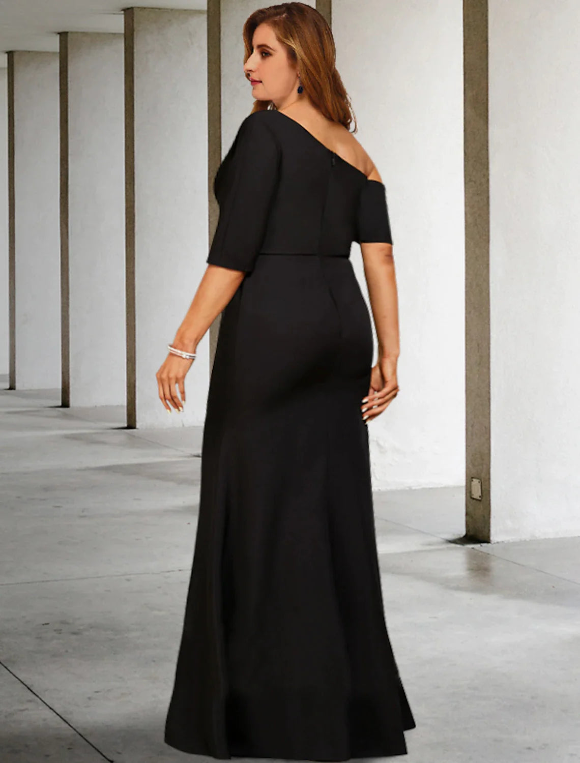 Abiti da sposa a trapezio, taglie forti, con curve addominali nascoste, abito vintage da festa, lunghezza al pavimento, manica a 3/4, monospalla, tessuto con arricciature