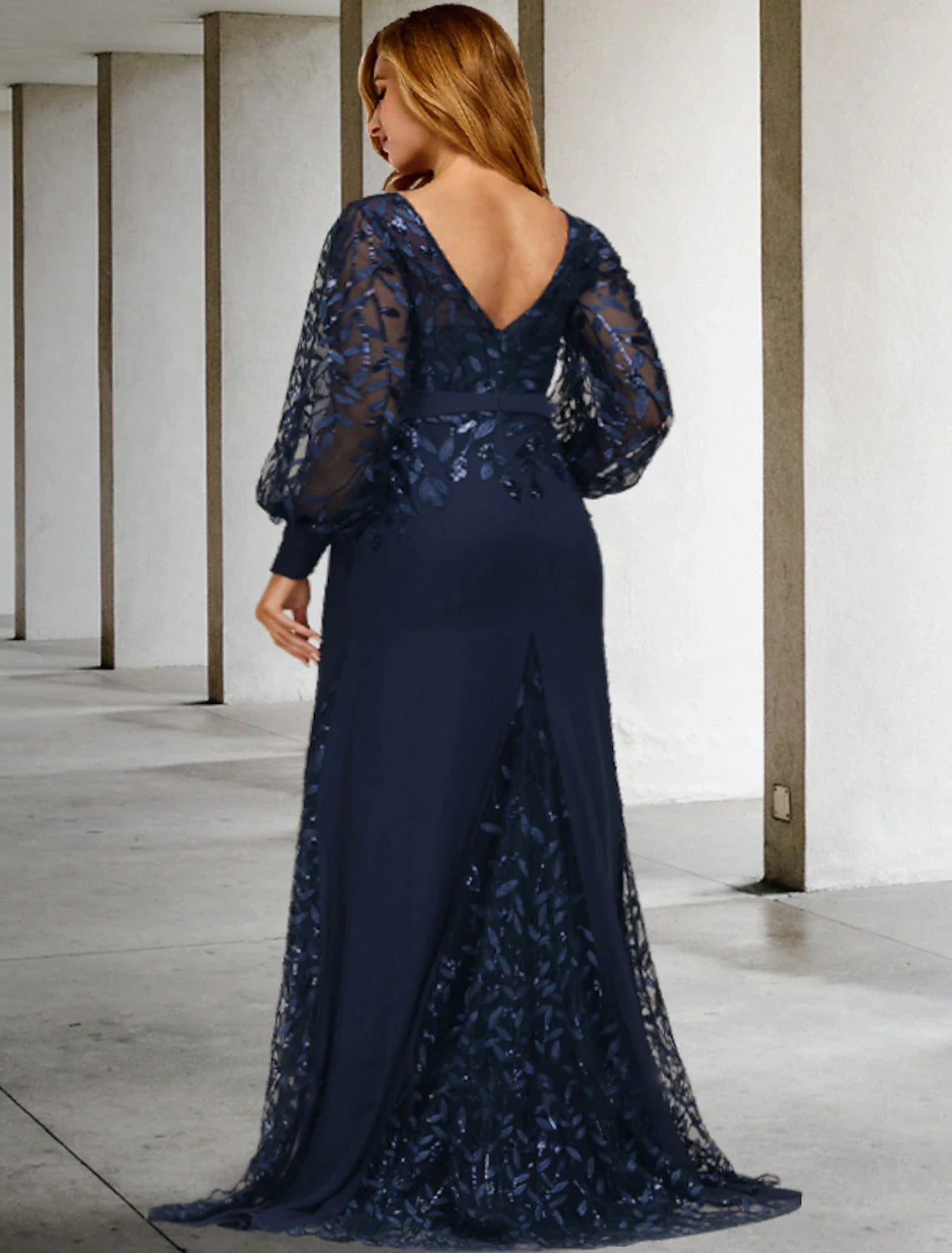 Vestidos de sirena/trompeta para madre de la novia, talla grande, con curvas ocultas en el vientre, vestido vintage, formal, con cola larga, cuello joya, gasa con volantes de lentejuelas