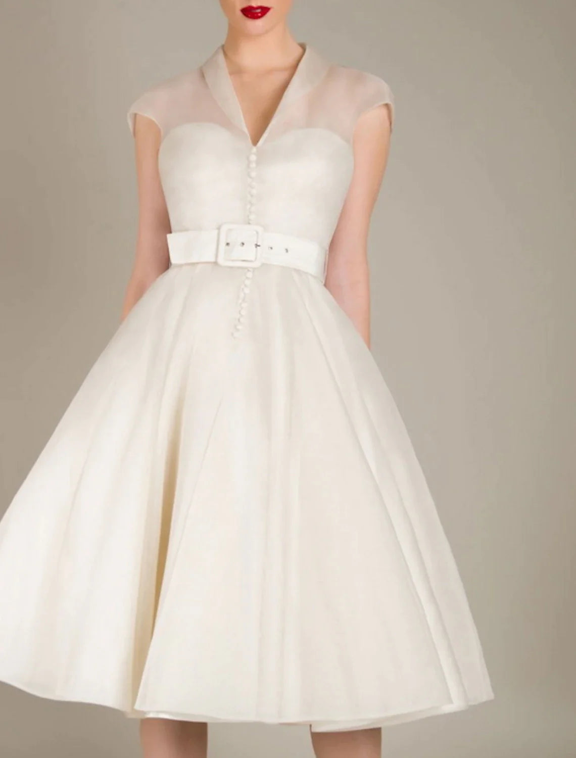 Ivory Chiffon A-Line Knee-Length V-Neck Dress | Bridesmaid, Cocktail & Wedding Guest