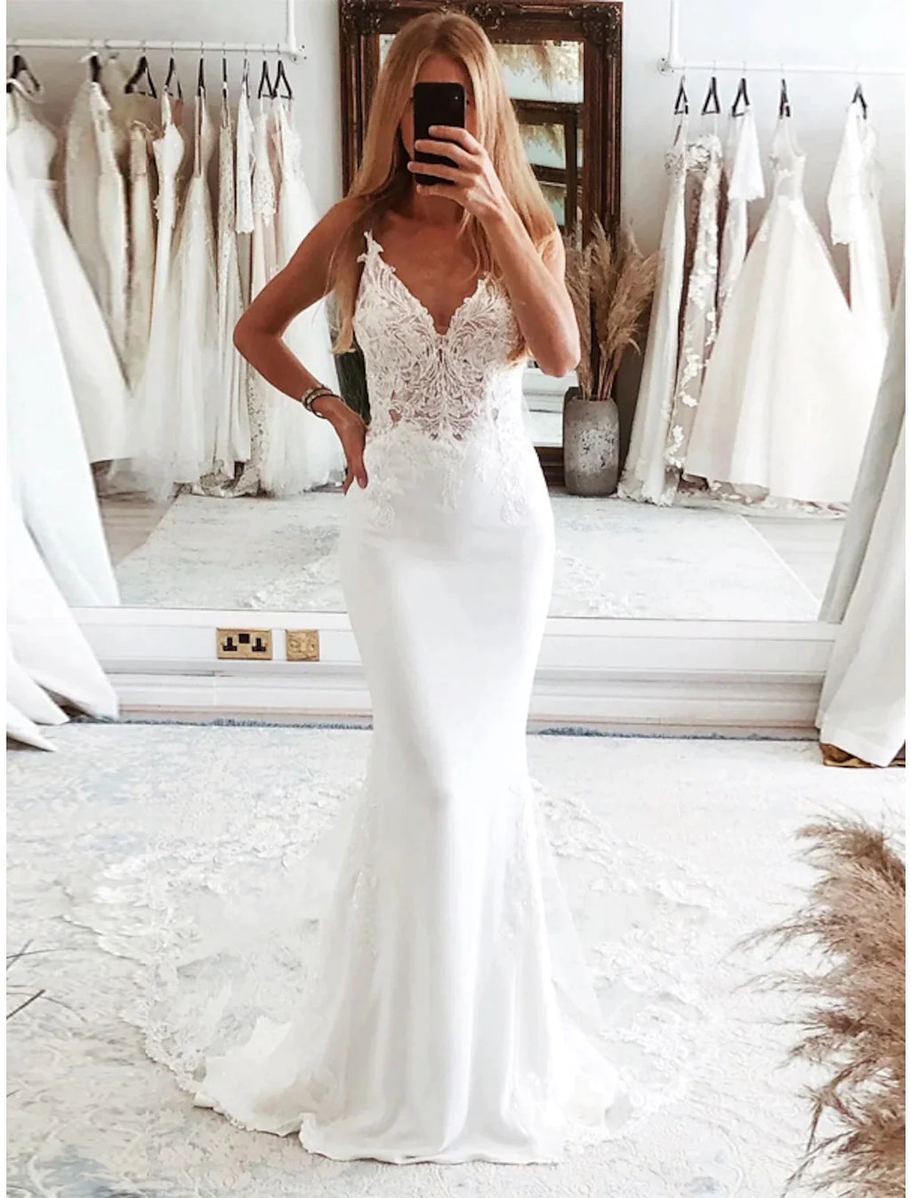 Vestidos de novia formales de recepción, corte sirena/trompeta, camisola sin mangas, cola de corte, tul, trajes de novia con apliques