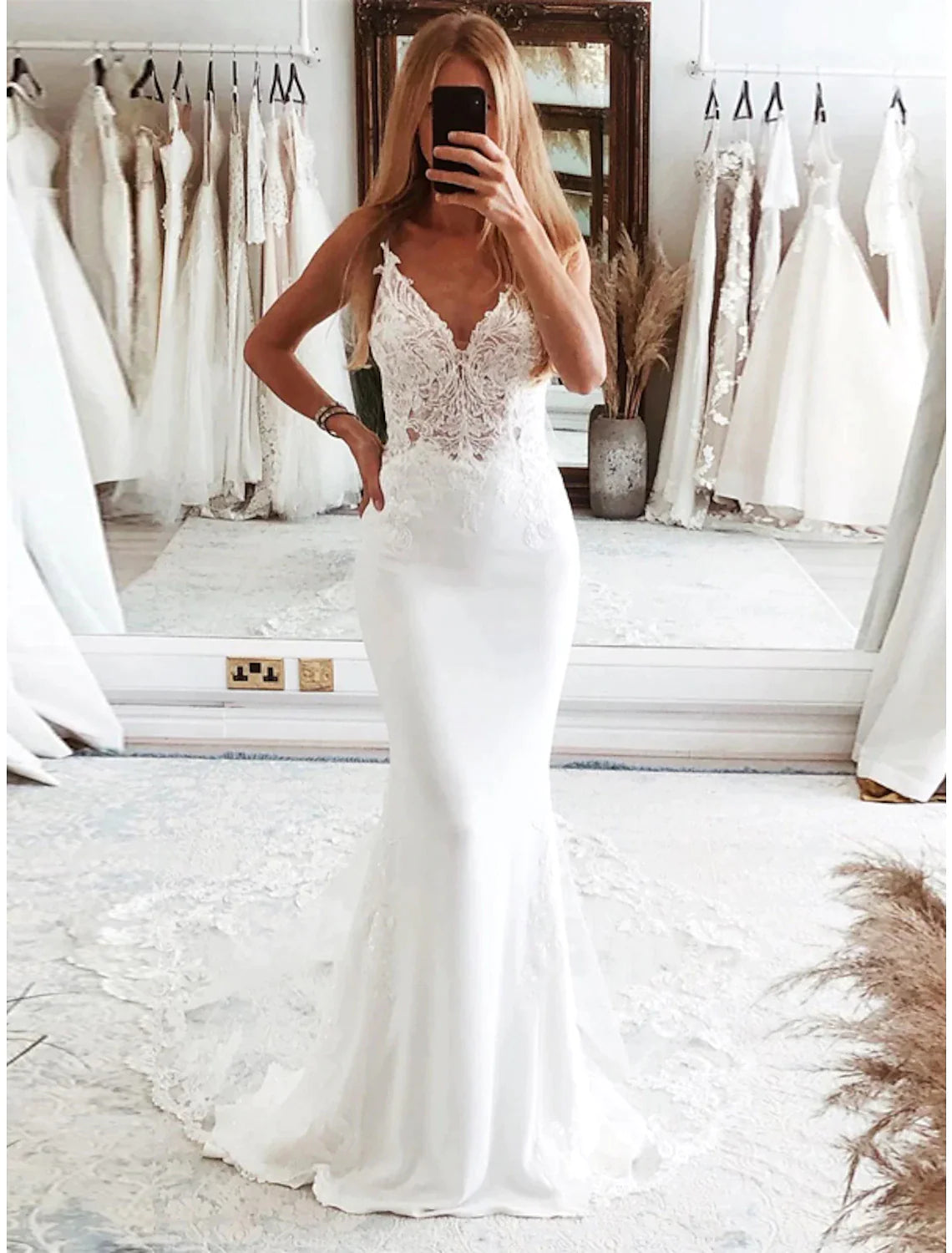 Vestidos de novia formales de recepción, corte sirena/trompeta, camisola sin mangas, cola de corte, tul, trajes de novia con apliques