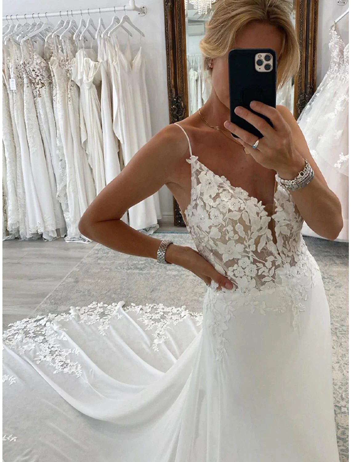 Vestidos de novia formales de recepción, corte A, camisola, sin mangas, cola de corte, trajes de novia de gasa, vestidos de novia con apliques