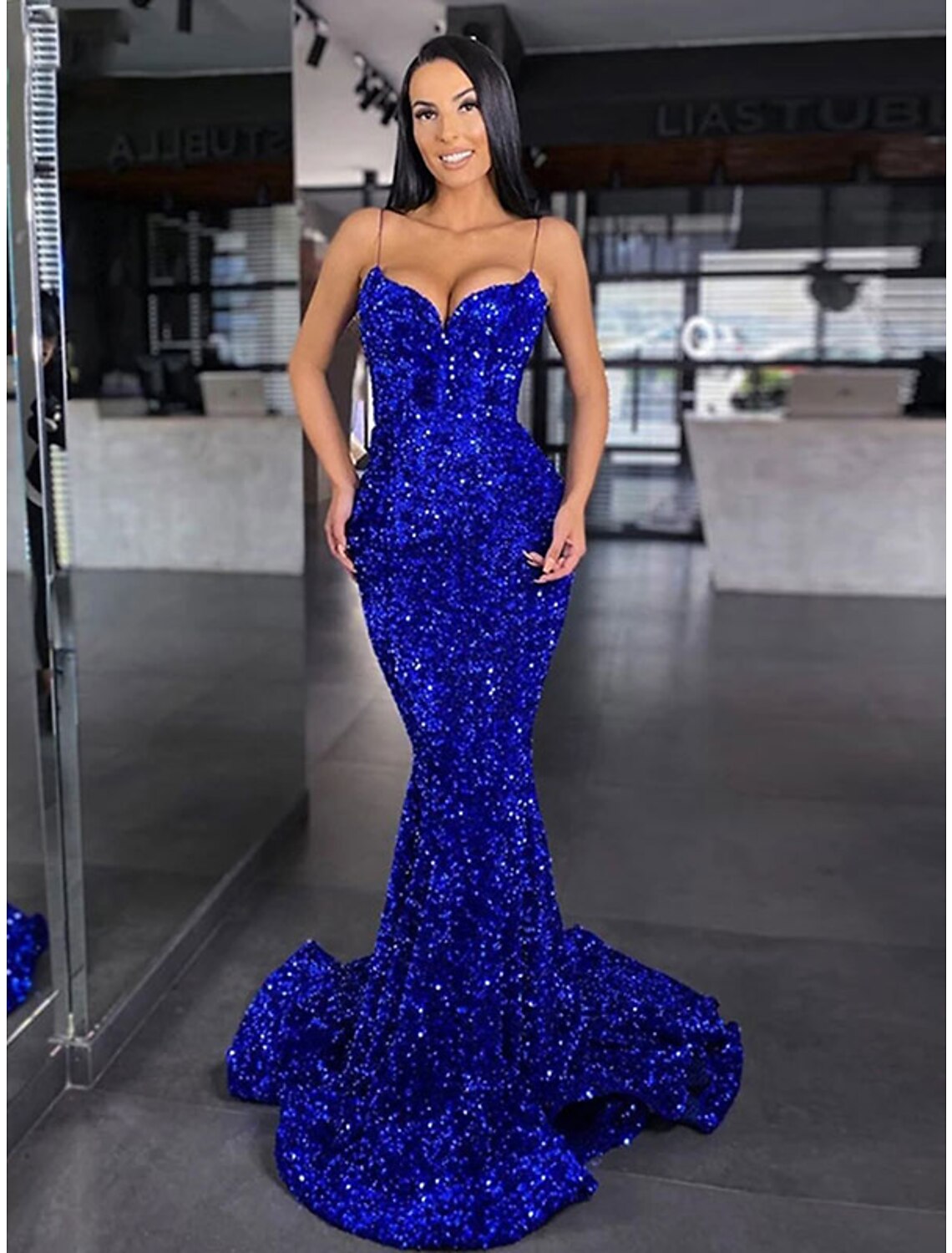 Royal Blue Sequin Mermaid Sweetheart Floor-Length Evening Dress