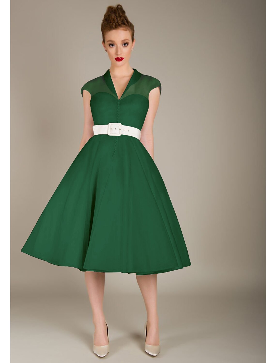 Abiti da cocktail a trapezio, stile anni '50, per invitati a nozze, laurea, lunghezza al ginocchio, senza maniche, scollo a V, in tulle con fascia/nastro, stile Mercoledì Addams Family