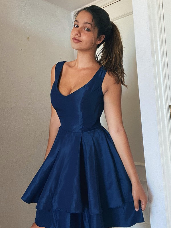 Vestidos de fiesta cortos/mini de tafetán sin mangas con tirantes tipo A/princesa