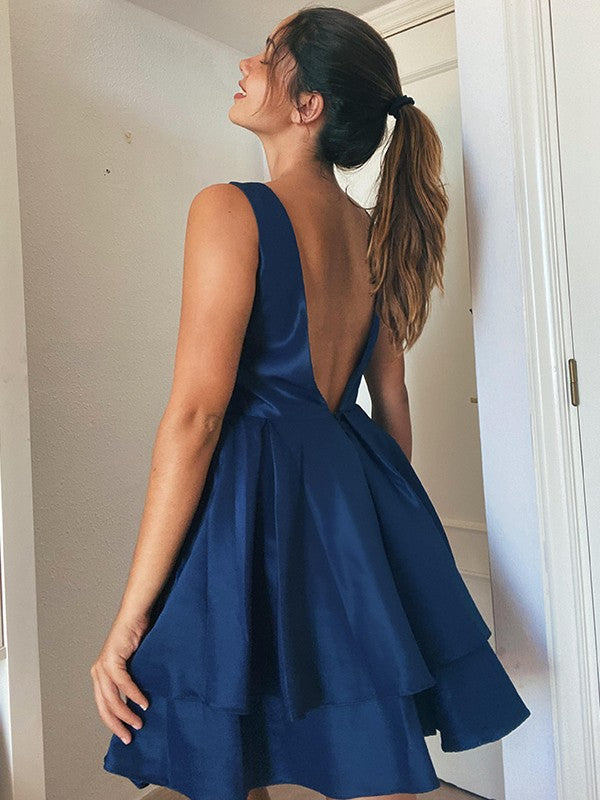 Vestidos de fiesta cortos/mini de tafetán sin mangas con tirantes tipo A/princesa