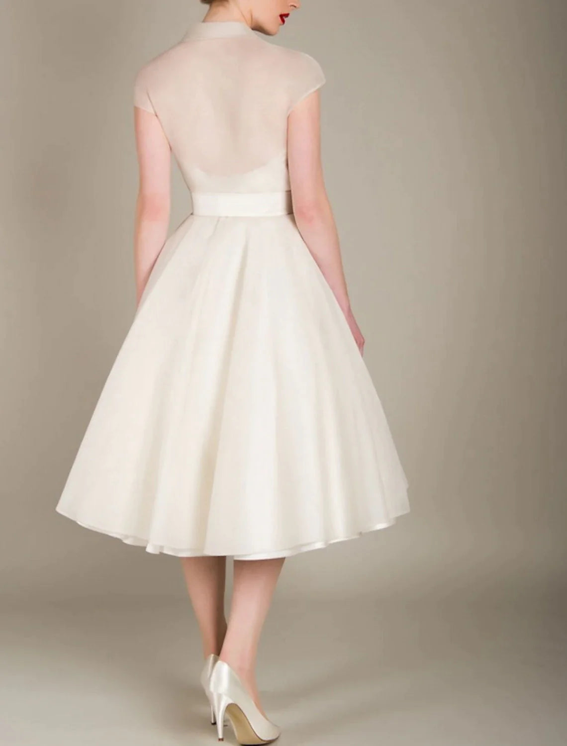 Ivory Chiffon A-Line Knee-Length V-Neck Dress | Bridesmaid, Cocktail & Wedding Guest