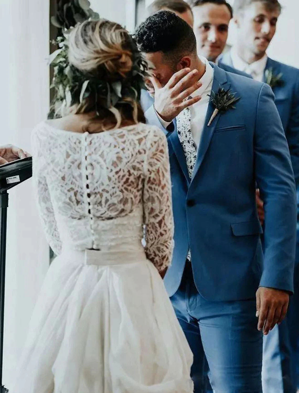 Vestidos de novia bohemios, vestido de fiesta, escote en V, manga 3/4, cola larga/cortada, trajes de novia de gasa, vestidos de novia con pliegues