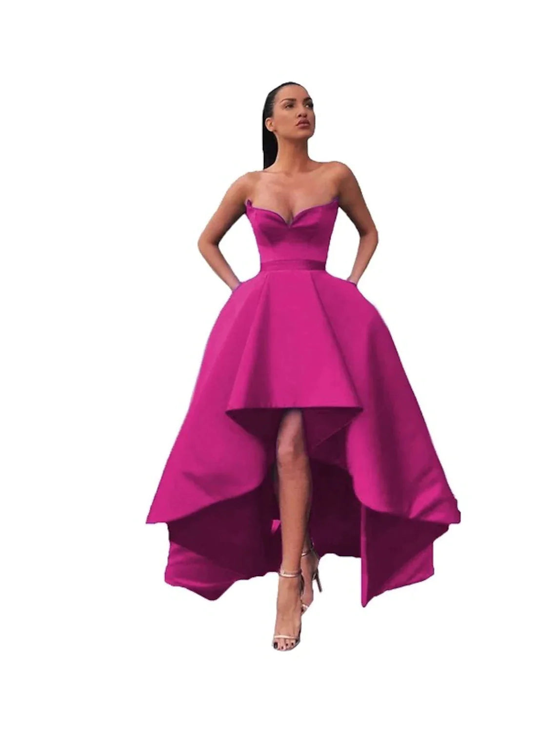 Vibrant Royal Blue Satin Sweetheart High-Low A-Line Dress
